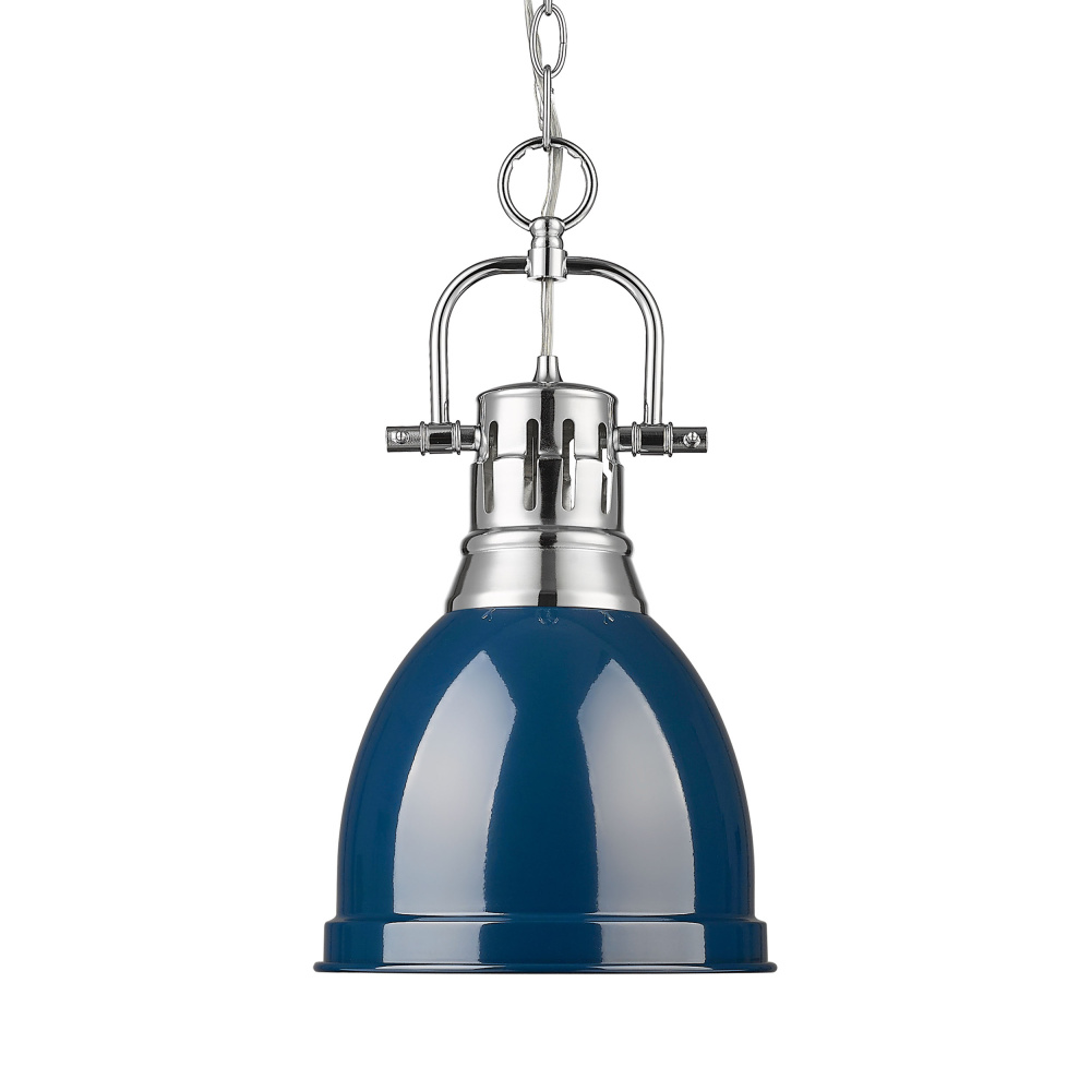 Yep by Golden Lighting Duncan 1-light 9in Chain Hung Pendant in Chrome and Navy Blue shade